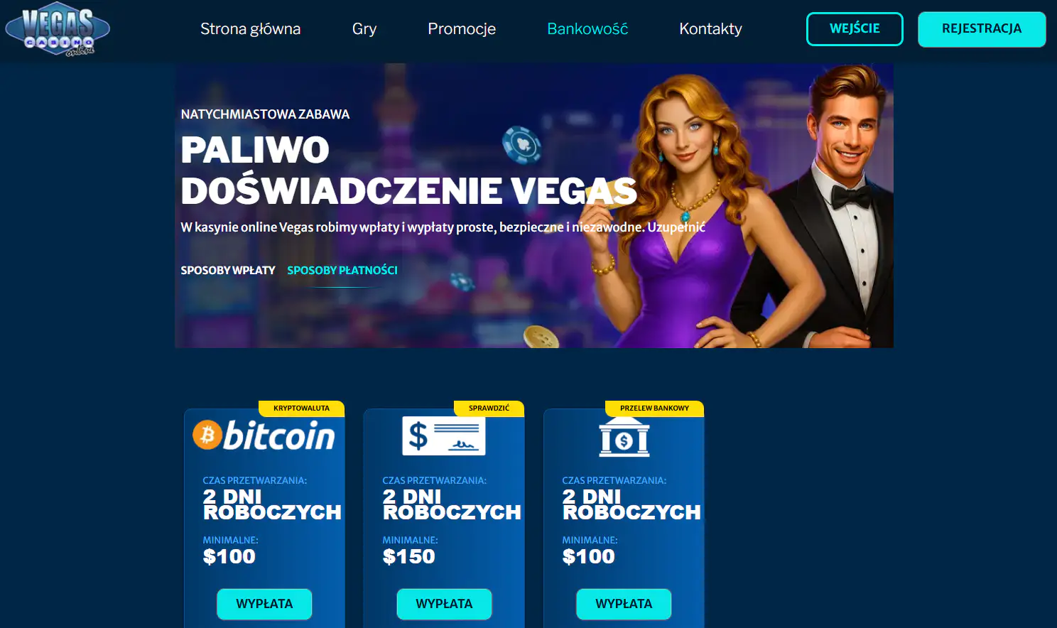 Aktualny ekran wypłaty lub kasy Vegas Casino Online
