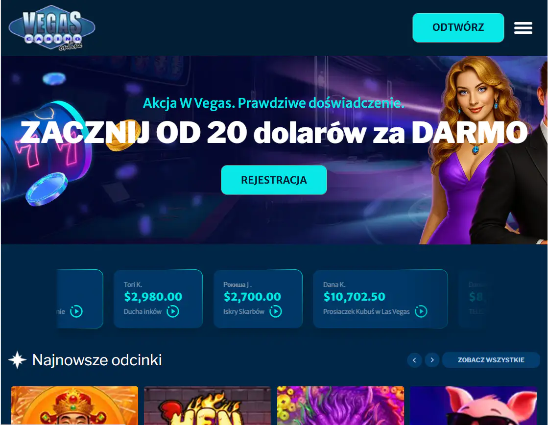 Mobilny widok oficjalnej strony Vegas Casino Online
